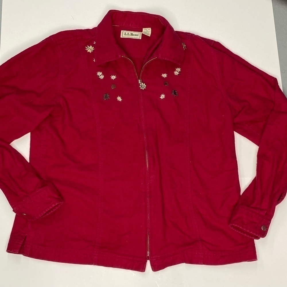 Vintage LL Bean Jacket Womens Size 12 Christmas Tree Red Snowflake Cotton